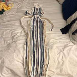 Chic Striped Midi Dress in Blue and Cream